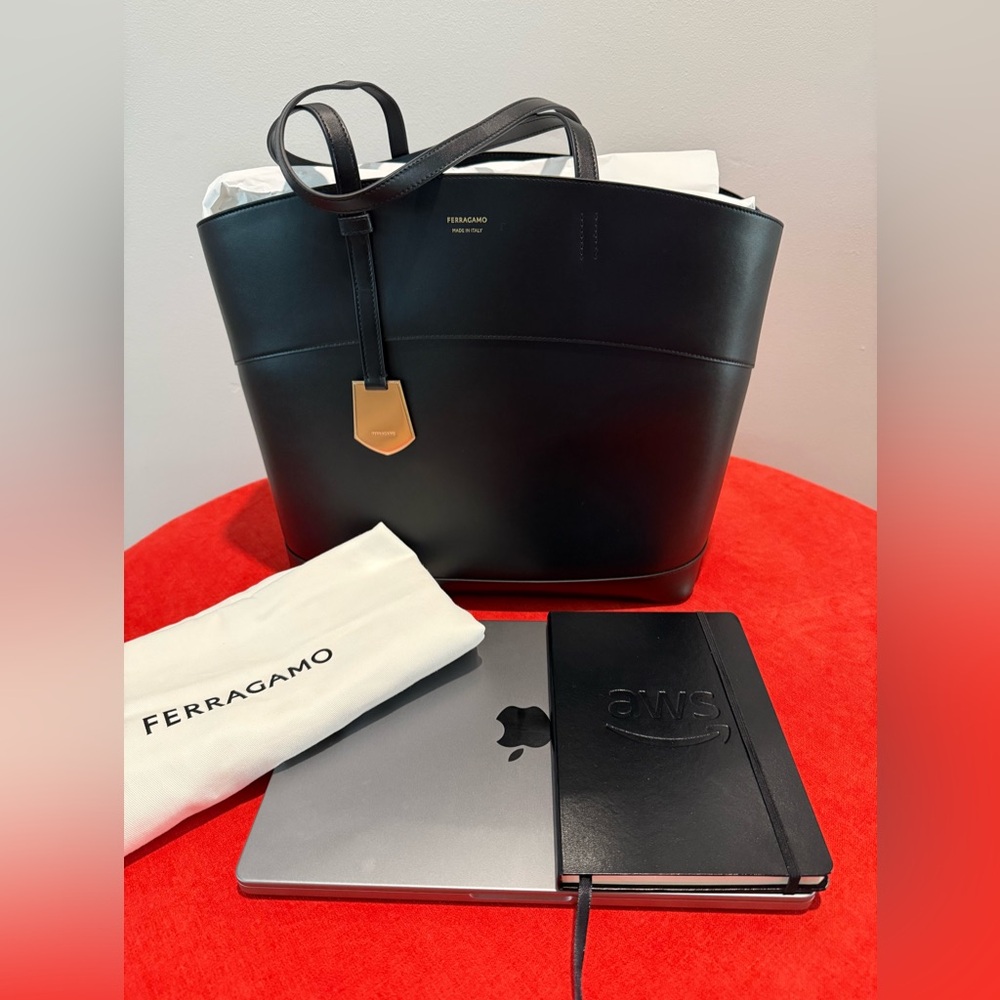 Salvatore Ferragamo Black Leather Tote Bag- NEW - Picture 9 of 14